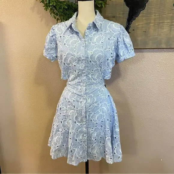 NWOT Lulus Perfectly Angelic Light Blue Embroidered Floral Mini Dress - Picture 9 of 11
